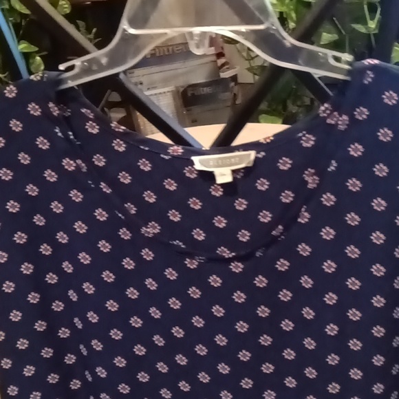 FINAL PRICE PLEIONE multi-colored floral print s/s design blouse w flared hem L - Picture 2 of 6